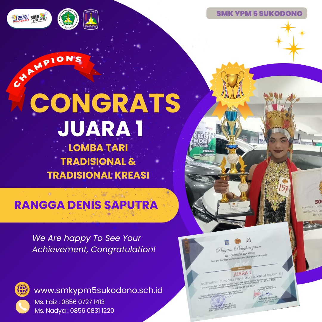 Prestasi Gemilang! Ucapan Selamat untuk Siswa Berbakat SMK YPM 5 SUKODONO