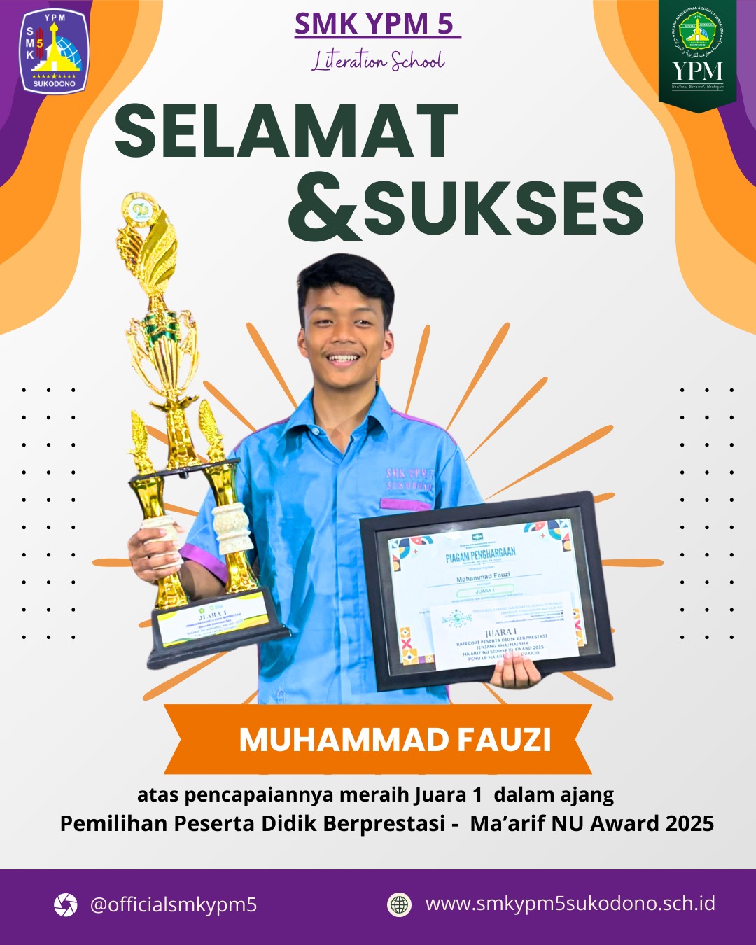 Kami ucapkan selamat kepada Muhammad Fauzi – Kelas XI DKV.2